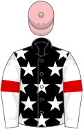 Black, white stars, white sleeves, red armlets, pink cap
