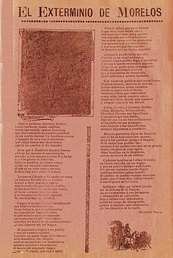 Orange-colored sheet of paper containing the lyrics of the song in question, along with a photograph of Emiliano Zapata at the top-left corner