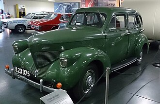 Willys Overland 4-Door Sedan (Model 39) 1939. This example has a body built in Australia by Holden that differs from the American model in having an additional window behind the rear door.