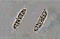 Photograph of two spores (3-septate, 4-celled) from Arthonia caesia taken through a compound microscope, x 1000. (spores measure 21 x 5 micrometres)