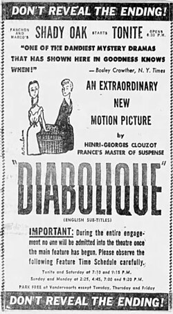 Newspaper advertisement for Diabolique from 1955