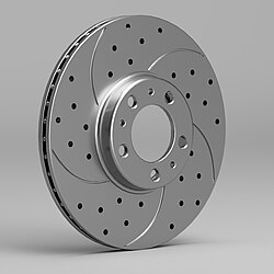 Ventilated Curve Drilled & Slotted Brake Rotor CAD Model