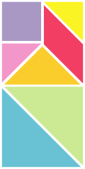 A Tangram puzzle, with its pieces in the rectangular "storage" configuration