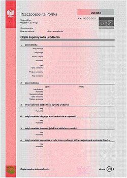 A long-form birth certificate (page 1)