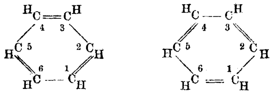 Kekulé's 1872 modification of his 1865 theory, illustrating rapid alternation of double bonds[e]