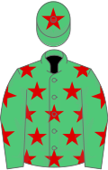 Emerald green, red stars, red star on cap