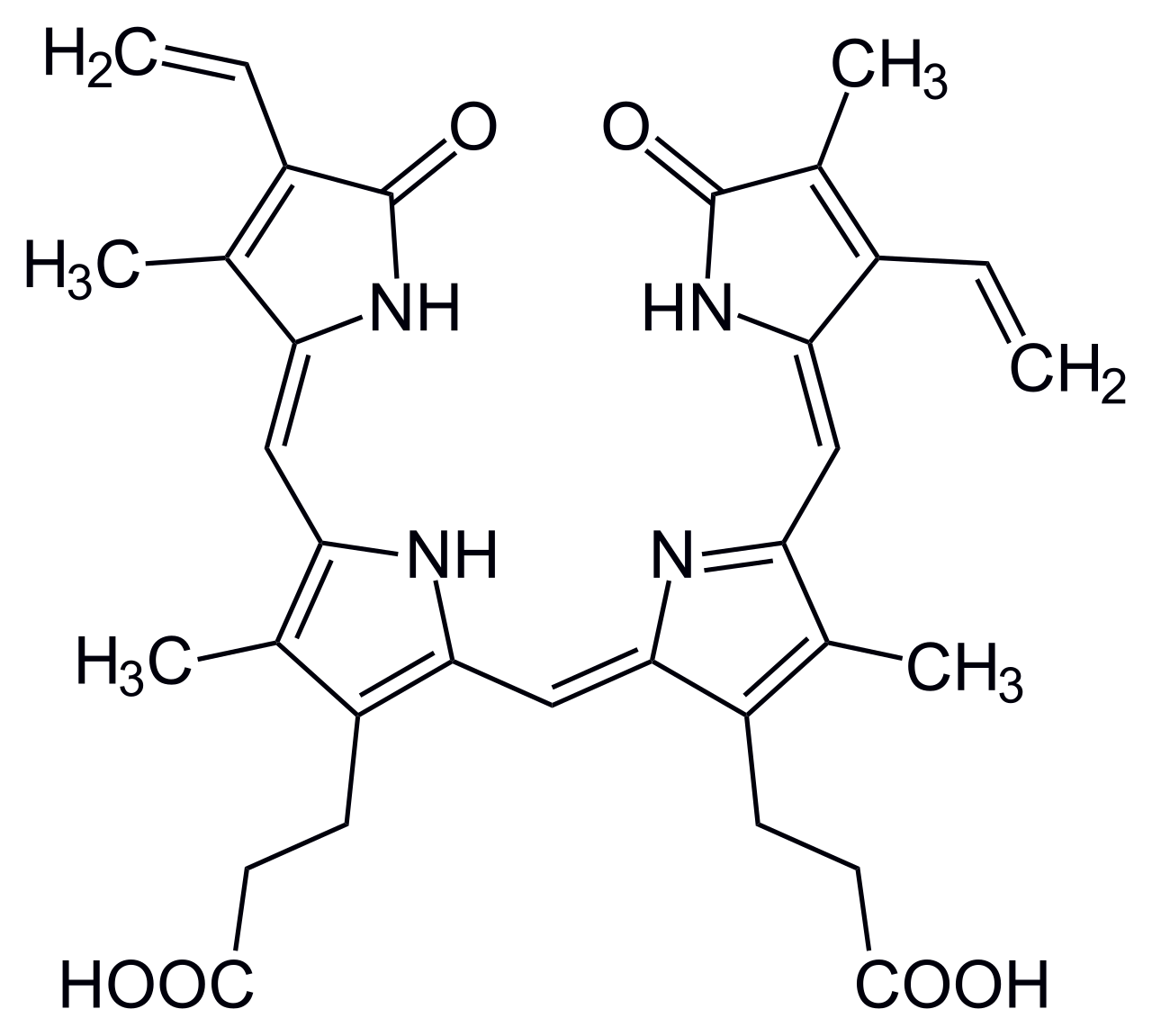 2D representation of the chemical structure of biliverdin.