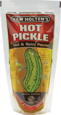 One pickle for individual sale, commonly found in convenience stores