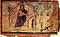 Achilles sacrificing to Zeus for Patroclus's safe return,[108] from the Ambrosian Iliad, a fifth-century illuminated manuscript