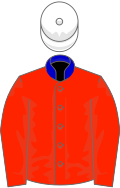 Scarlet, blue collar, white cap