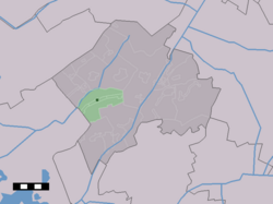 The village centre (dark green) and the statistical district (light green) of Wapserveen in the municipality of Westerveld.