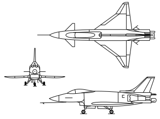 Orthographic projection of the Rockwell X-31.