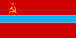 Flag of the former Uzbek Soviet Socialist Republic , (fimbriated)
