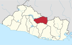 Map of El Salvador highlighting Cabañas Department in red, showing its location within the country