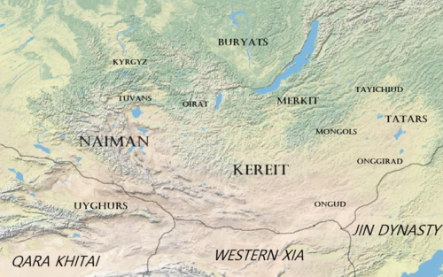 Map of the Mongol tribes In the early 13th century