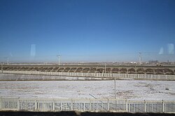 View of the seat of Dingbian from the Dingbian branch line of the Taiyuan–Zhongwei–Yinchuan railway