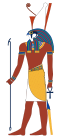 Modern drawing of the god Horus with a double crown