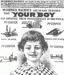 1900 ad for McCormick farm machines—"Your boy can operate them"