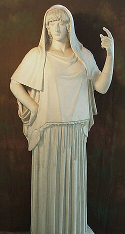 The Hestia Giustiniani, a Roman probable copy in marble of Greek bronze of c. 450 BC, wearing a peplos and a veil