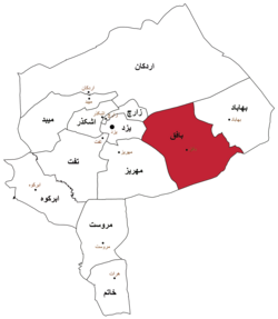 Location of Bafq County in Yazd province