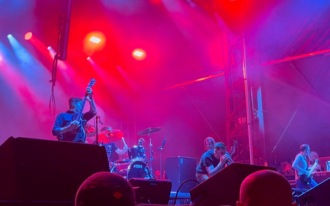 The Dillinger Escape Plan at Furnace Fest 2025. From left to right: Ben Weinman, Billy Rymer behind, Dimitri Minakakis, Liam Wilson behind and James Love.