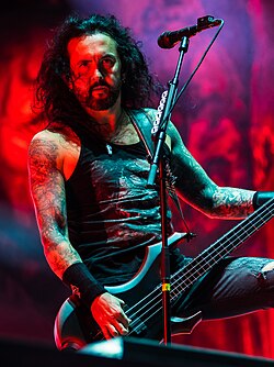 Leclercq performing with Kreator in 2024