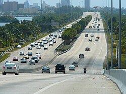 The Julia Tuttle Causeway, one of the major arteries connecting Miami and Miami Beach in Florida