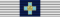 A ribbon 1/3 white, 1/3 dark blue and 1/3 white, bearing a pale blue Greek cross engraved with a monogram on a gold disc.