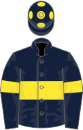 Dark blue, yellow hoop, armlets and spots on cap