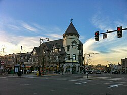 The historic S.S. Pierce Building marks the intersection of Harvard and Beacon Streets at the center of Coolidge Corner