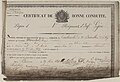 French-language Certificat de bonne conduite, Kingdom of France, 1821.