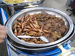 Empal gepuk and salted squids in buffet