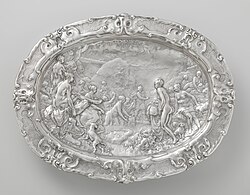 Auricular basin with scenes from the story of Diana and Actaeon; 1613; length: 50 cm, height: 6 cm, width: 40 cm; Rijksmuseum (Amsterdam, the Netherlands)