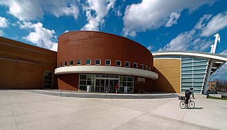 The Gerald Ratner Athletics Center, opened in 2003 and designed by Cesar Pelli, houses the volleyball, wrestling, swimming, and basketball teams.[58]