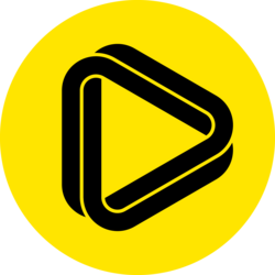 Loops logo. Black play button like shape on a yellow circle.