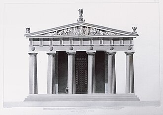 Reconstruction drawing of the facade of the Temple of Zeus, Olympia, Greece, including its pediment, unknown architect or illustrator, c.472-456 BC