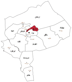 Location of Zarach County in Yazd province