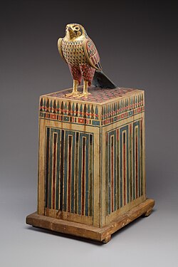 Falcon box with wrapped contents; 332–30 BC