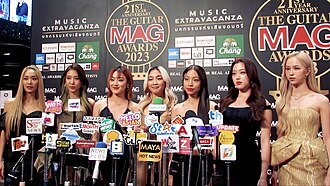 4Eve interviewed at the Guitar Mag Awards 2023 Left to right: Mind, Jorin, Punch, Fai, Taaom, Aheye, and Hannah