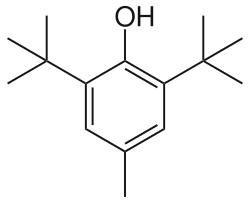 Skeletal formula of butylated hydroxytoluene