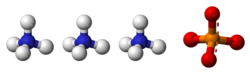 Ball-and-stick model of three ammonium cations and one phosphate anion