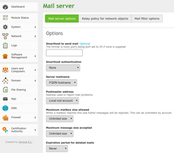 Screenshot of the Zentyal Dashboard, Mail section