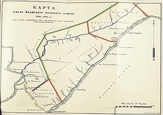 Map shows the location of Volga cossacks between 1733-1778