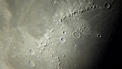 The Moon photographed using the afocal technique, using 10 seconds of video stacked to create a final image.