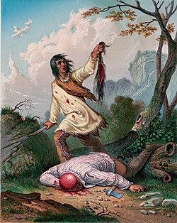 Lithograph depiction of scalping, circa 1850s