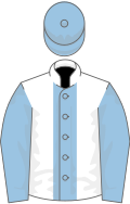 White, light blue stripe, sleeves and cap