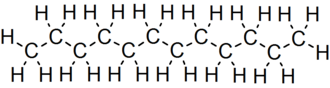 Skeletal formula of dodecane with all implicit carbons shown, and all explicit hydrogens added