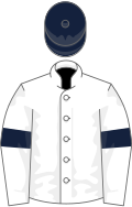 White, dark blue armlets and cap