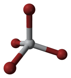 Ball-and-stick model of the titanium tetrabromide molecule