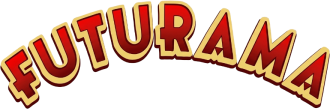 Red capital letters with a yellow border that spell out "Futurama"